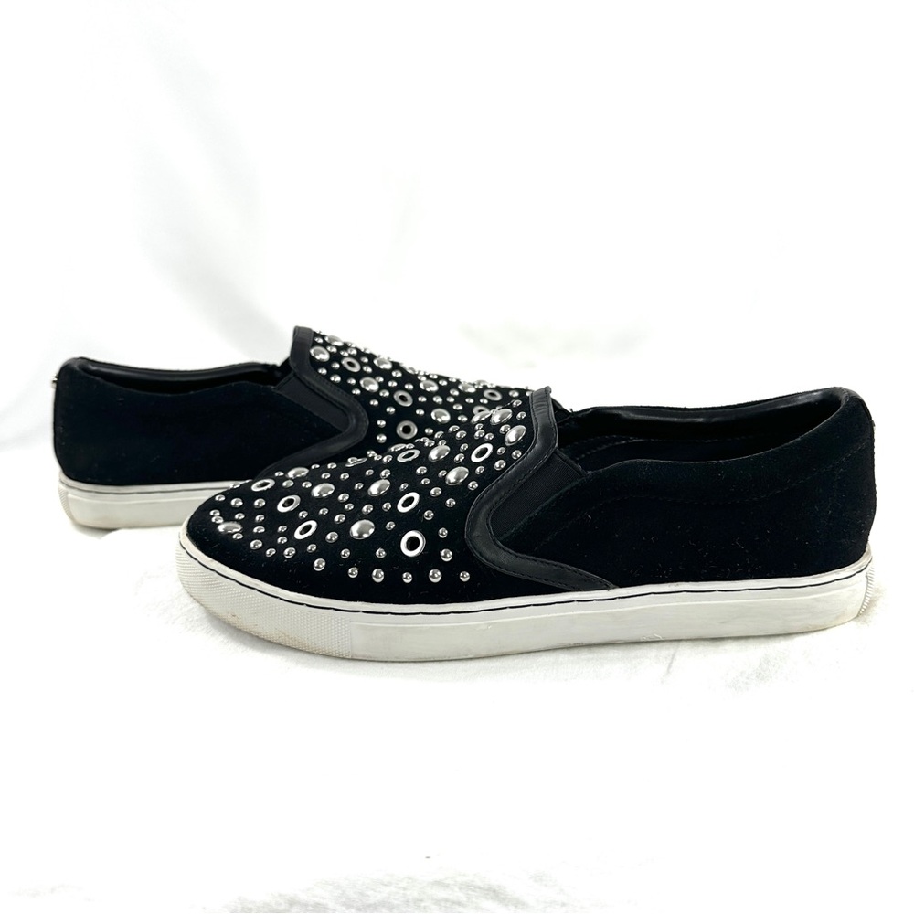 Sam Edelman Black Suede Women Size 9.5 Low Top Slip On Sneaker Grommets Studs - Picture 4 of 8